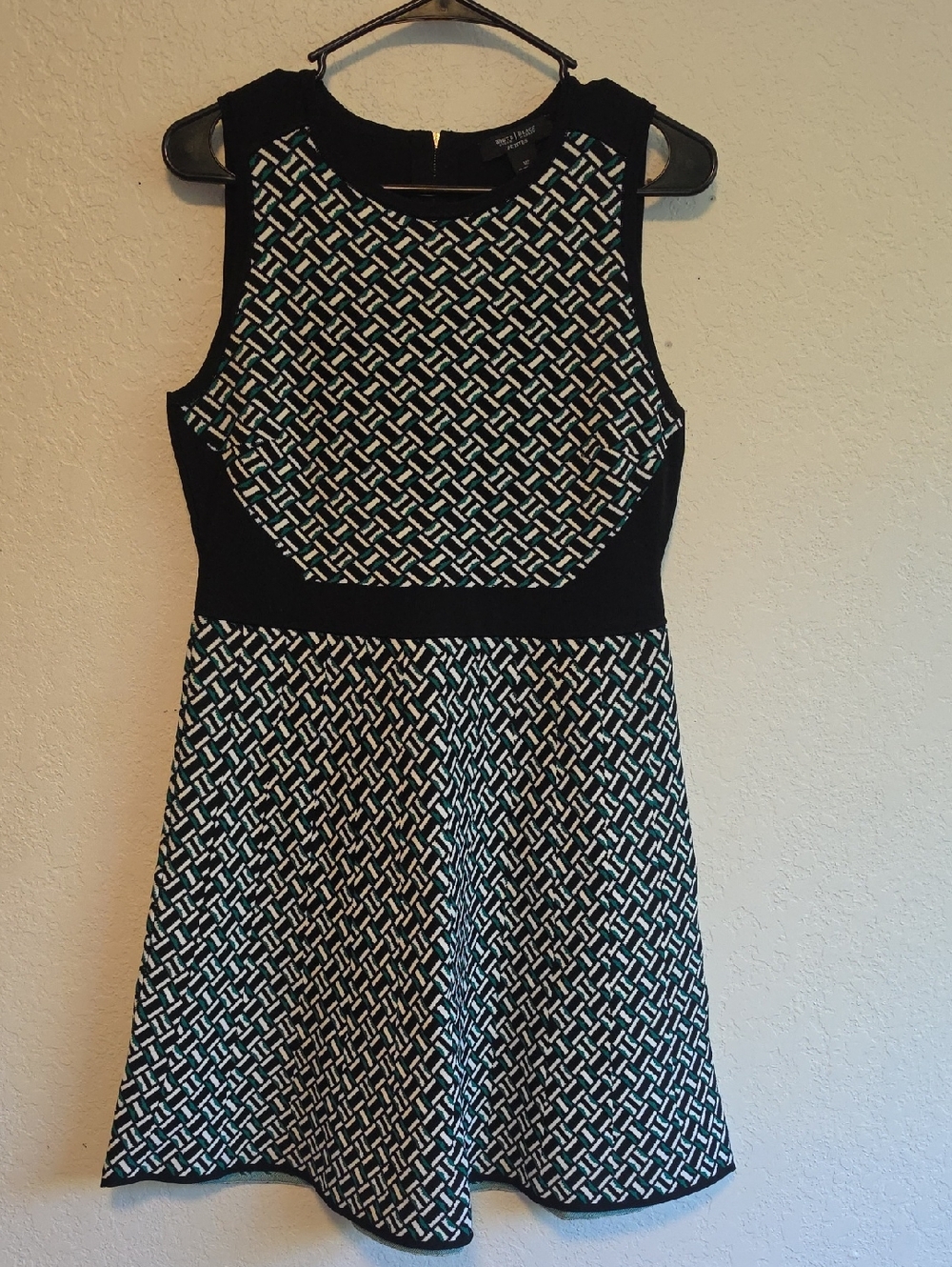 White House Black Market Black and Teal Geometric Knit Dress